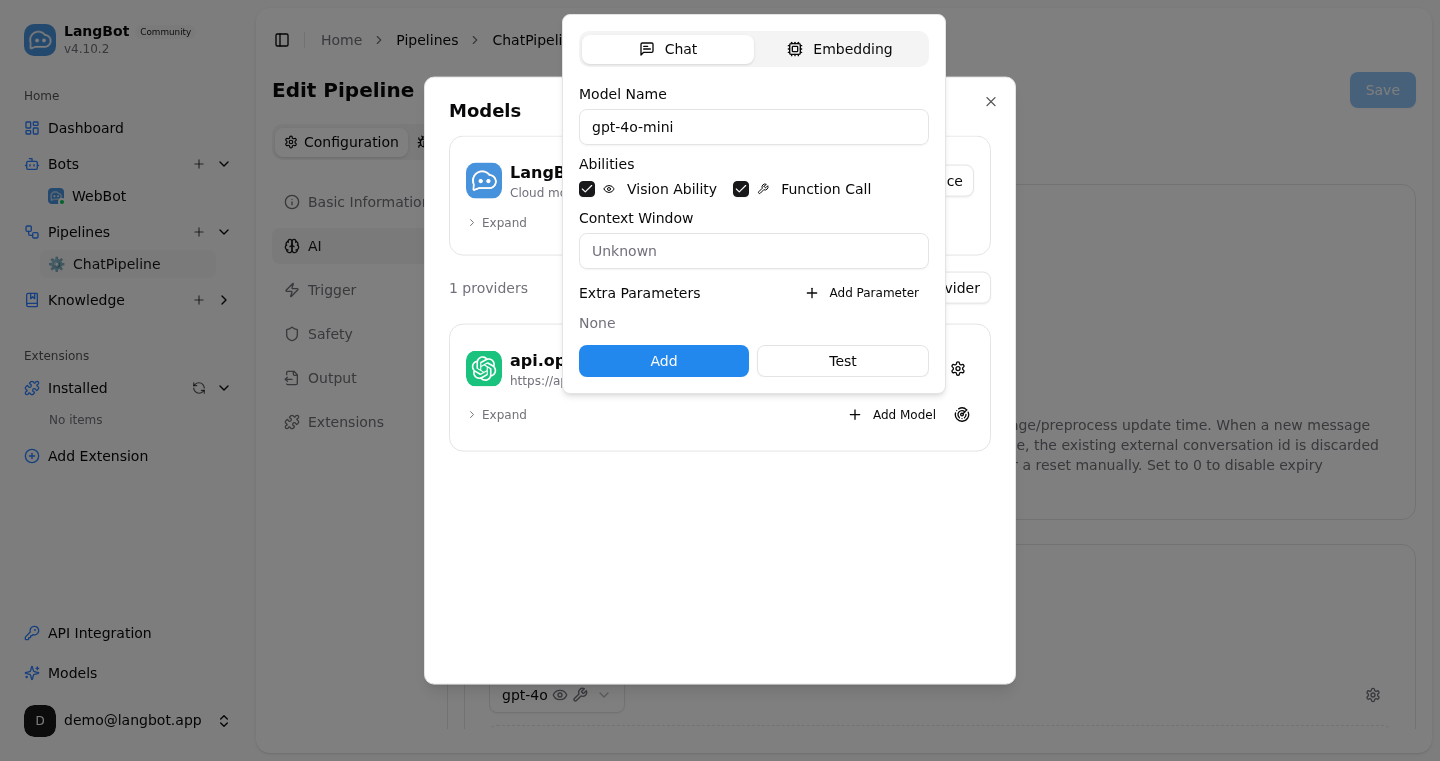 LangBot モデル設定:OpenAI / Anthropic API 形式に対応した任意の LLM を接続